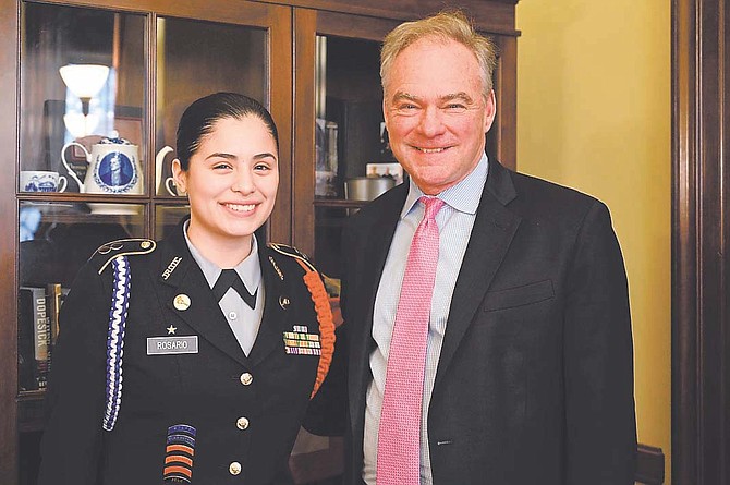 T.C. Williams JROTC Cadet Nicole Rosario-Flores, left, was the guest of Sen. Tim Kaine at the Feb. 4 Presidential State of the Union Address in Washington, D.C.