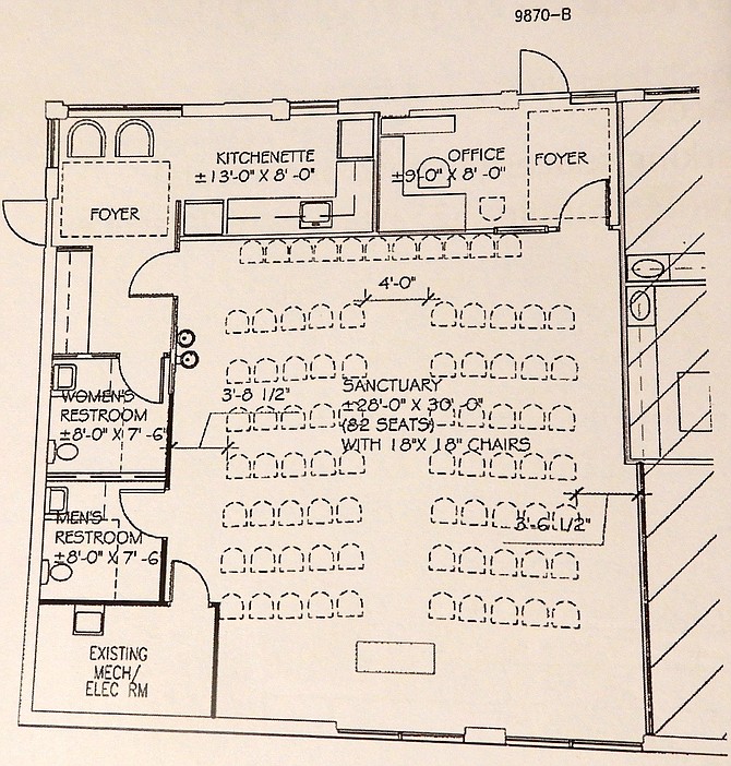 Floor plan of Faithful Life Church’s new location at 9870 Main St.