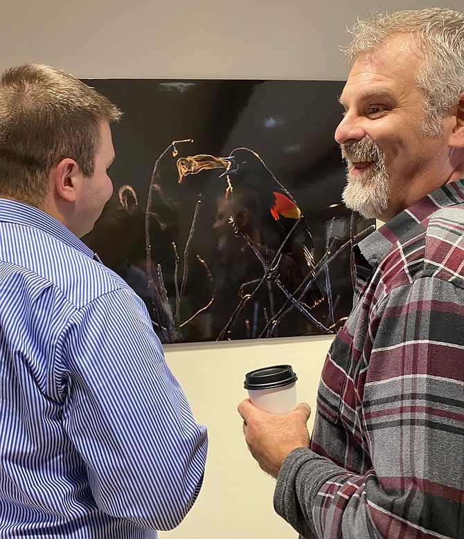 Kyle and John Cygrymus wonder how Kathrin Swoboda, Photographer and Grand Prize Winner in the 2019 Audubon Awards, captured the smoke rings formed from the breath of a Red-winged Blackbird she photographed in the early morning in Huntley Meadows Park, Alexandria.