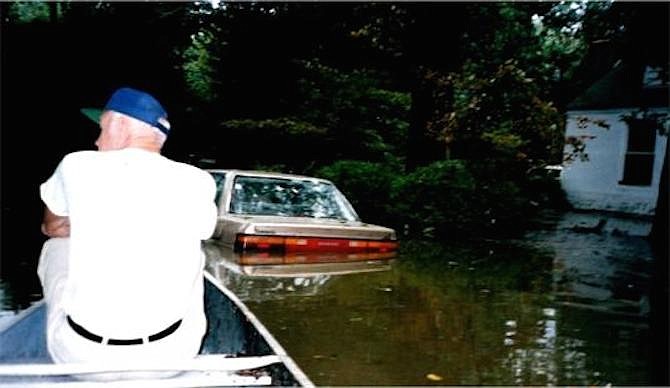 Paddling to Belle View during Isabel, Friday, Sept. 19, 2003.