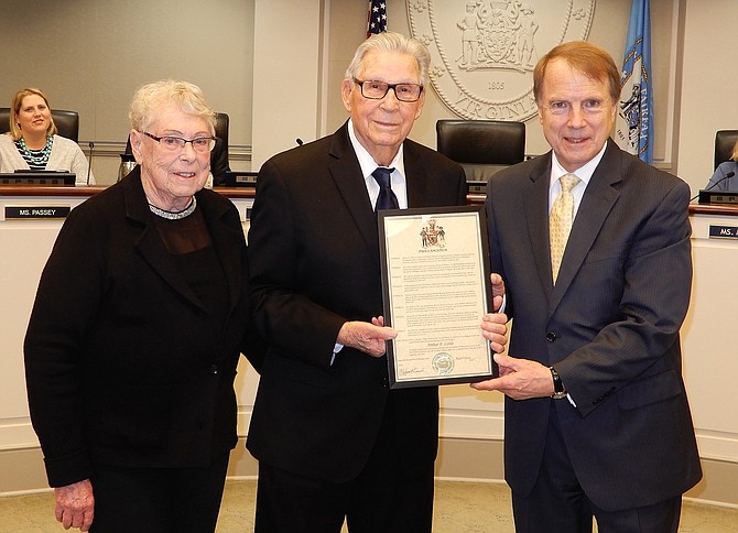 With the proclamation from the City are (from left) Julia and Art Little and Mayor David Meyer. (Looking on is Councilwoman Jennifer Passey).