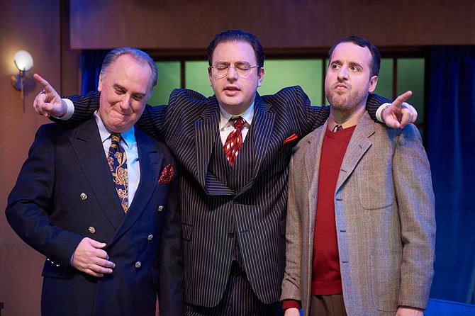 Victor Fleming (Michael J. Fisher), David O. Selznick (Griffin Voltmann), and Ben Hecht (J.T. Spivy) star in LTA’s production of “Moonlight and Magnolias,” now through March 21, 2020.