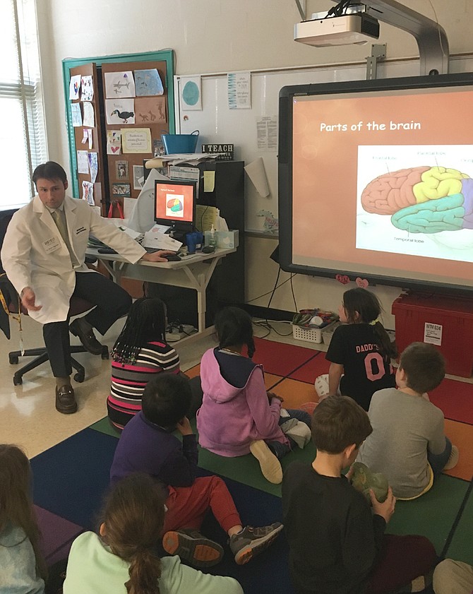 Students at Potomac Elementary School learned about the functions of the brain from Dr. Dimitri Sigounas, a brain surgeon and father of a PES kindergartener.