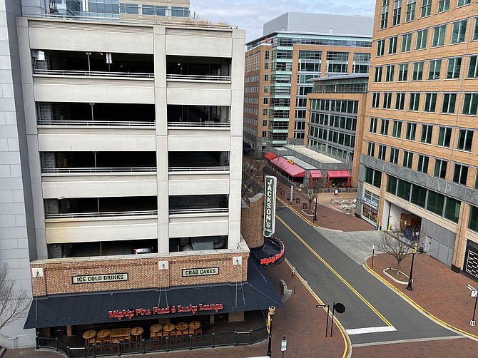 Reston Town Center is deserted Wednesday, March 18, following action by Virginia Governor Ralph Northam to adopt federal government guidelines limiting gatherings to 10 people in a confined space.