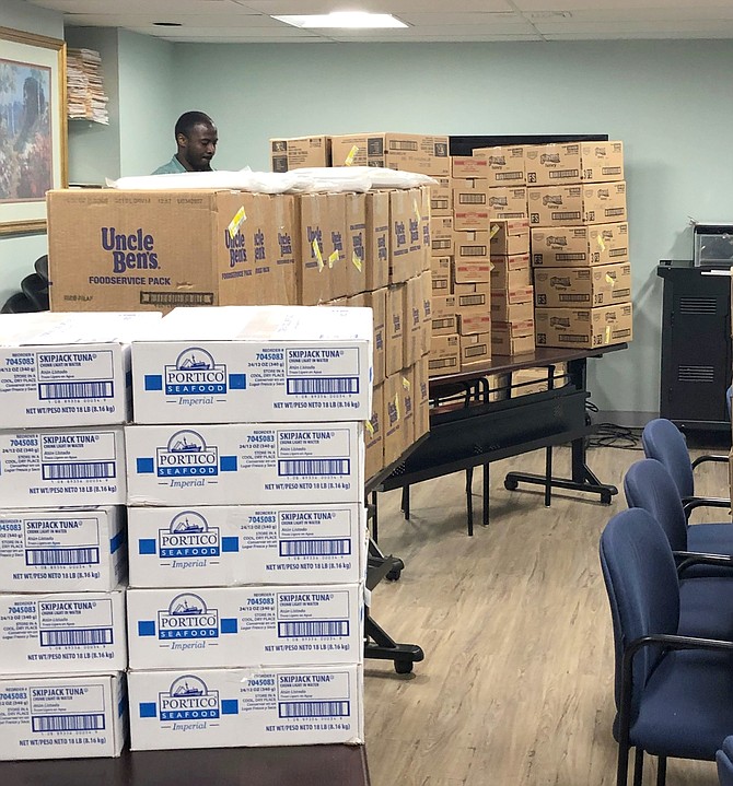 Meal kits await distribution to employees of Goodwin House Alexandria.