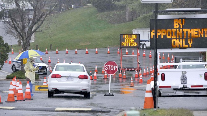 Arlington drive-through coronavirus sample testing site on Quincy Street. By appointment only, between 9 a.m.-3 p.m.