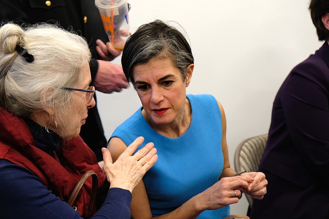 Parisa Dehghani-Tafti, Commonwealth’s Attorney for Arlington County and the City of Falls Church, talking to  Arlington residents during a conference on restorative justice and mental health in January 2020.