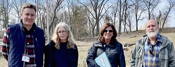 Fairfax County Park Authority managers, John Burke, Dr. Elizabeth Crowell, and Aimee Wells meet with Adam Freeman.