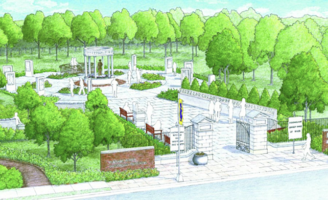 Architect’s rendering illustrates Turning Point Suffragist Memorial plan before cost-cutting changes.