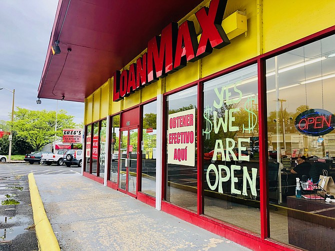 The LoanMax in Arlandria remains open during the stay-at-home order, offering loans to struggling families at more than 200 percent annual interest as unemployment claims skyrocket.
