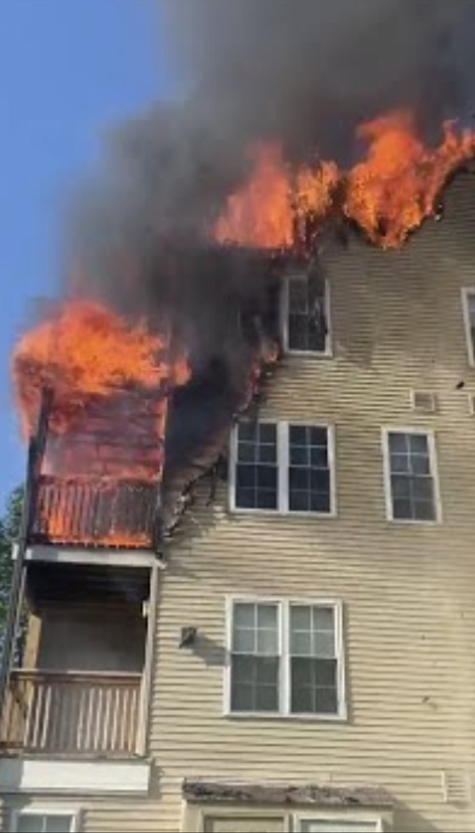 This fire at a Centreville apartment building was caused by fireplace ashes improperly discarded on a balcony.