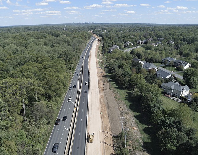 Traffic on Route 7 through Great Falls, Wolf Trap and Reston areas, where VDOT is widening the road from four to six lanes, at almost 4 p.m. last week.