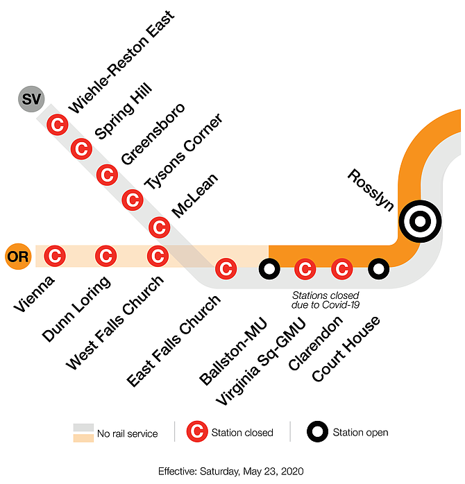 Metro map shows the closed stations starting last  Saturday.