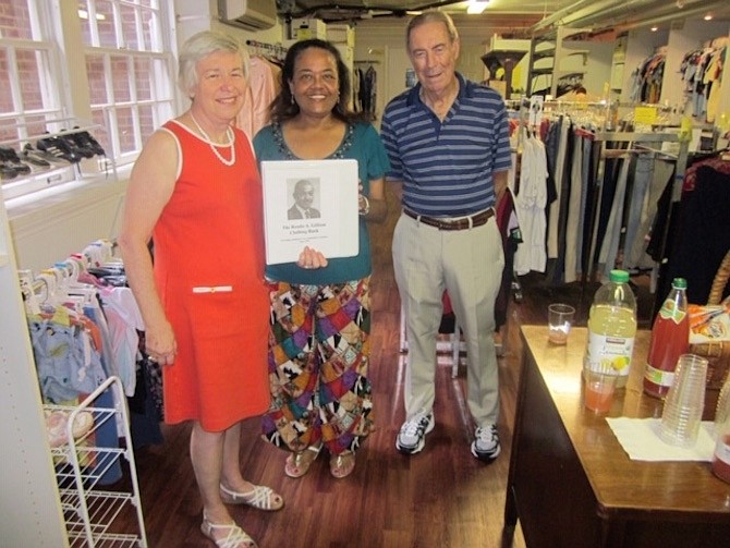 Ronda Gilliam Clothing Bank, from 2016. Left is Annette Reilly, manager of the clothing bank. Next is Ronda Gilliam's god-daughter and a friend.