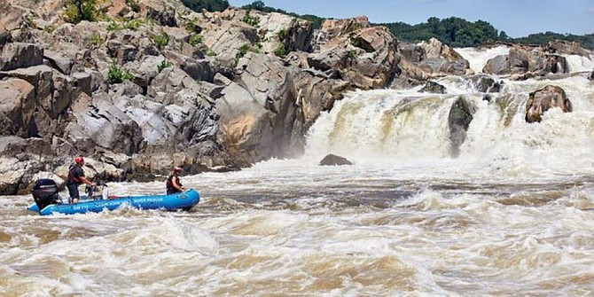 Swift Water Rescue Crews from Cabin John Park Volunteer Fire Department searching just below Great Falls.