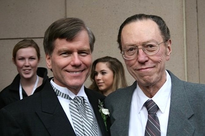 Ron Umbeck, right, with former student Bob McDonnell at the governor-elect’s inauguration on Jan. 16, 2010.