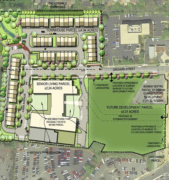 Northfax West site plan showing the townhouses, senior-living facility and future-development area.