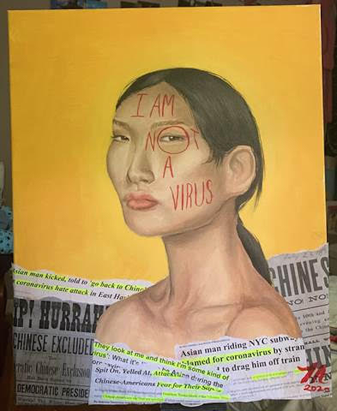 “I Am Not a Virus,” by Tarina Amaralikit, Winston Churchill High School, won best Mixed Media.