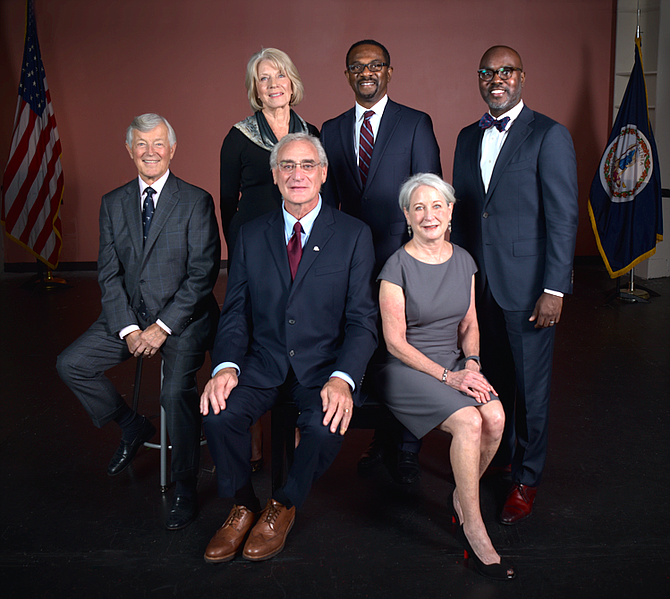 Current and former superintendents, from left to right: Herb Berg, Rebecca Perry, Morton Sherman, Alvin Crawley, Lois Berlin and Gregory Hutchings.