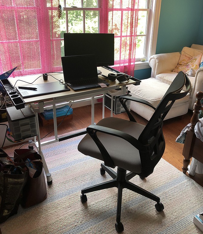 Diane Hausman has set up a workspace in her daughter Nora’s bedroom, while Nora is away at college.