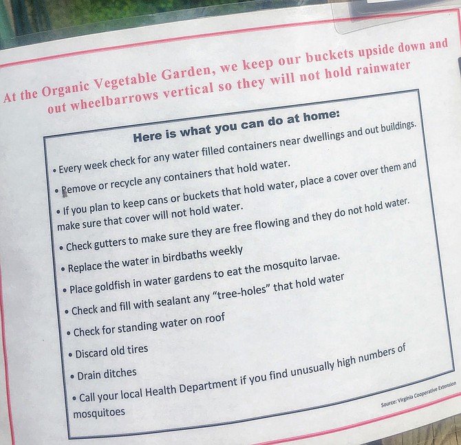 Mosquito do’s and don’ts from the Master Gardener plot at Potomac Overlook Park.