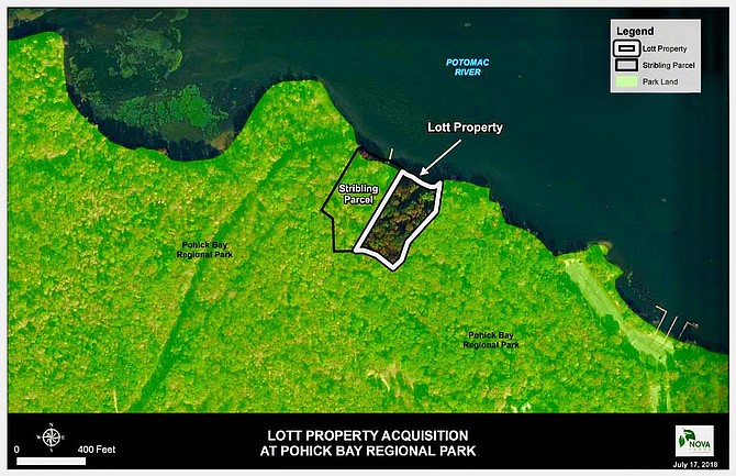 Mapped location of Lott and Stribling properties in Pohick Bay Park.