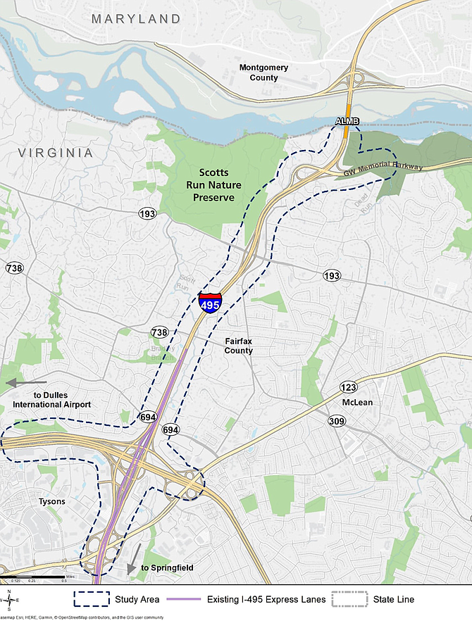 Map of 495 and the bridge to Maryland