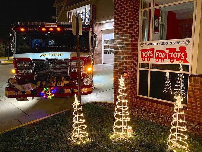 Station 42, Wolftrap, already in the spirit and awaiting toy donations. Fairfax County Fire and Rescue is participating in the TOYS FOR TOTS Campaign.