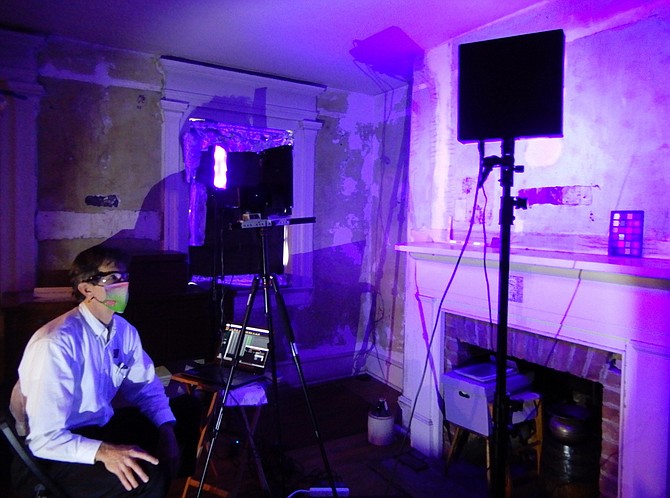 Mike Toth working with his multispectral imaging system in Historic Blenheim’s parlor.