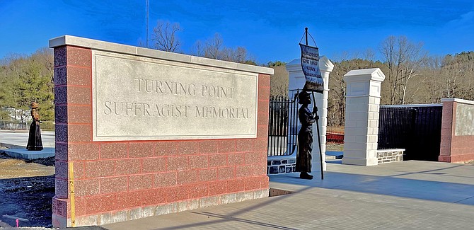 Replicas of the White House gates and fence form the entrance to the Turning Point Suffragist Memorial.