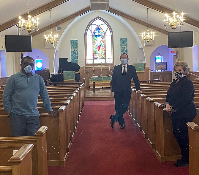 (From left) Reverend Livingston S. Dore, Pastor, Great Falls United Methodist Church; Thomas Pandolfi, Concert Pianist; and Jesslyn Lumb, Worship Coordinator, Great Falls United Methodist Church.