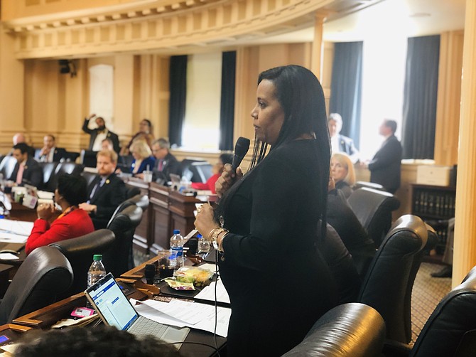 House Majority Leader Charniele Herring of Alexandria, shown here on the House floor last year, is leading the fight to automatically expunge criminal records, sealing old cases ranging from felony drug possession to misdemeanors like larceny to disorderly conduct.