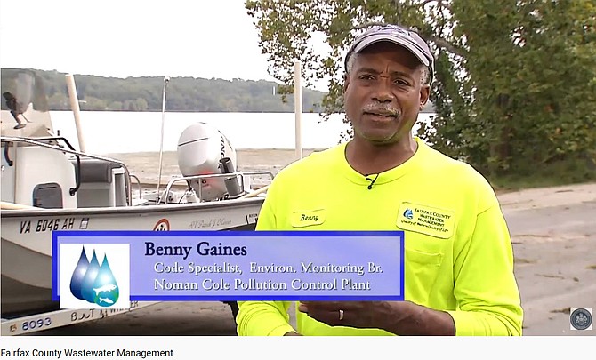 One scene from the county wastewater video was filmed on the banks of Gunston Cove where the clean water is successfully put back into the ecosystem.