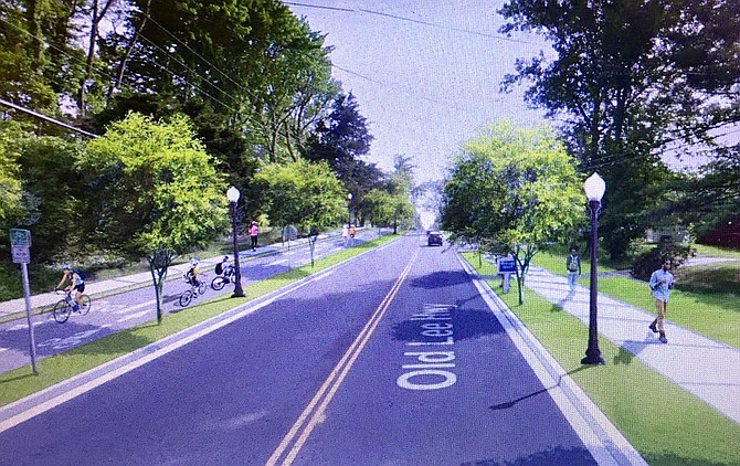 A conceptual rendering of what Old Lee Highway could look like with separated bike lanes.