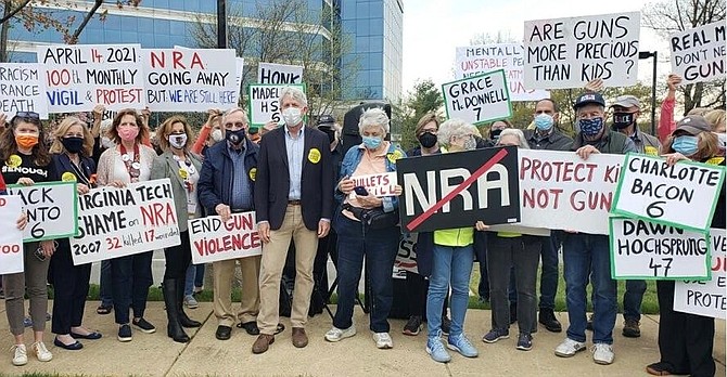 Del. Ken Plum’s post: “Amazing turnout at the 100th monthly vigil and protest at the NRA. Thank you to all who attended.  Enough is enough!  We will not give up.  Time for the US Congress to act!”