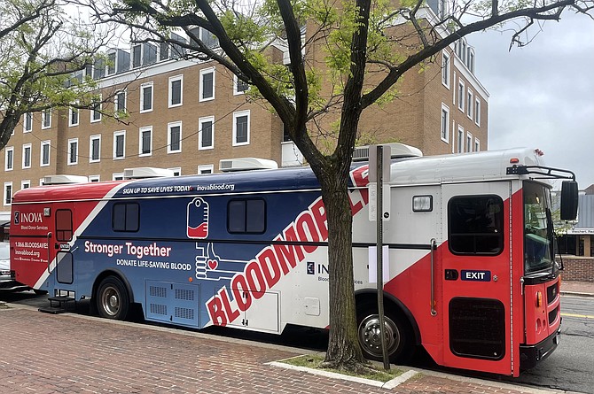 The Inova Bloodmobile is stationed across from Alexandria Town Square on Monday, April 19 to collect blood donations greatly needed in Northern Virginia.