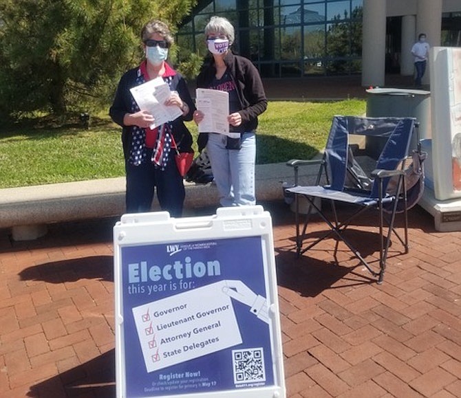 LWV-Fairfax member Mary Valder and LWV-Virginia President Deb Wake at the Fairfax Government Center.