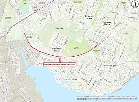 This map shows the area on the Mount Vernon Trail that will be improved.