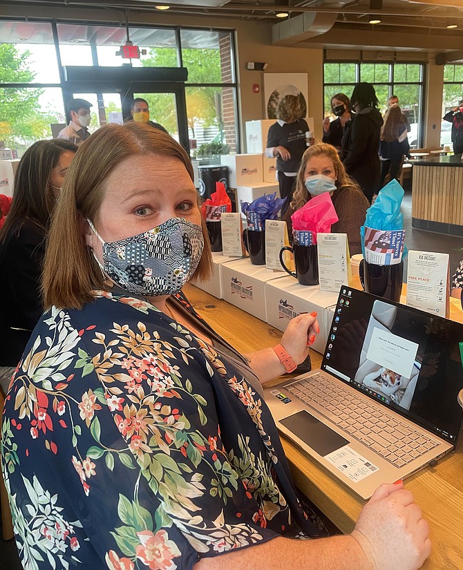 Samantha Knepper, Navy military wife, gathers May 7 at the Starbucks Military Family Store in Arlington for Military Spouses Appreciation Day.