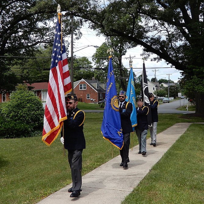 The American Legion Post 177 color guard begins Fairfax City’s Memorial Day ceremony.