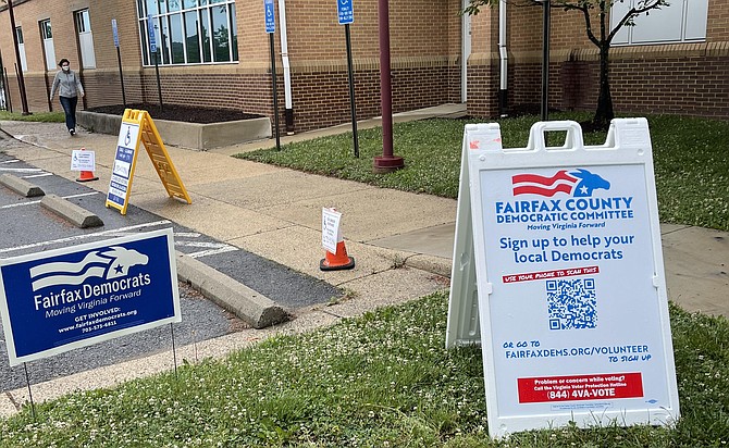 Only Democrat Party signage is on display at voting centers for the single party Primary scheduled June 8.