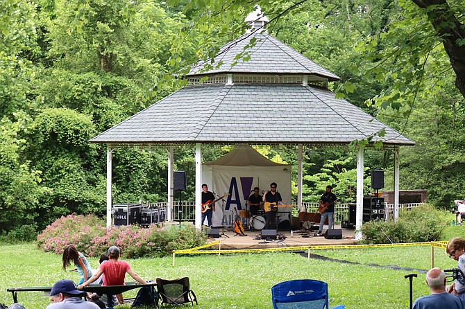 Josh Lovelace and his band set up under the gazebo in McLean Central Park.