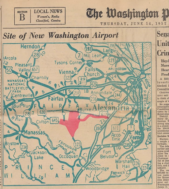 June 1951, The Washington Post reports “Site of New Washington Airport.”