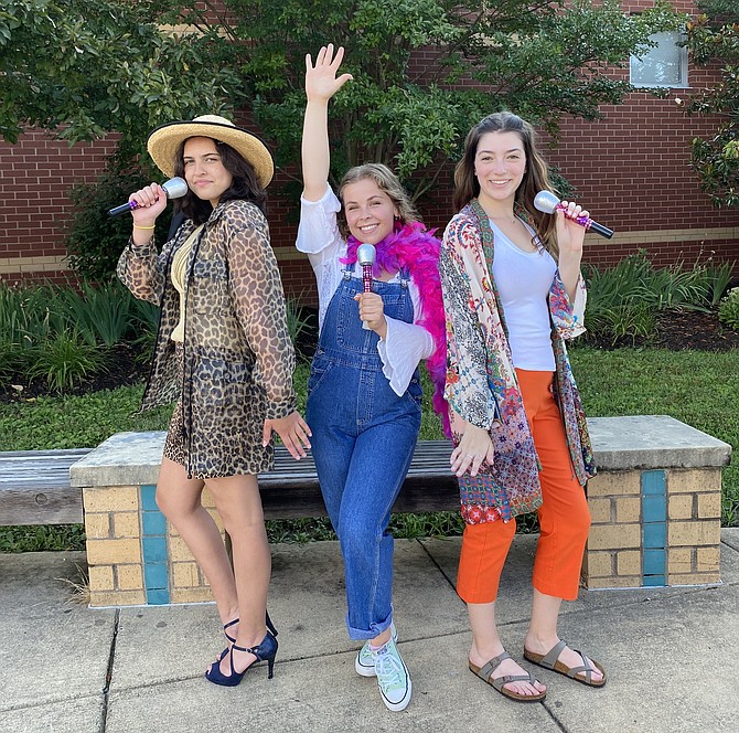 Tanya, Donna and Rosie form the girl band ‘Donna and the Dynamos’ and perform in ‘Mamma Mia!’ at Westfield High. From left: Isabella McDonald, 15, a Haymarket resident and rising sophomore at Colgan High School, then Lili Williams, 18, a Leesburg resident and graduate of Heritage High School, and Alison Brown, 18, a recent graduate of Westfield High School.