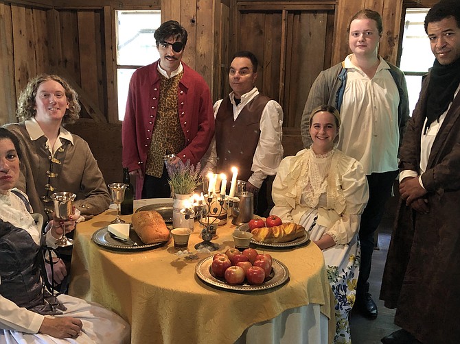 The cast of “The Frenchman” (from left) Wendy Labenow as Louasa, Danny Seal as Charles, Camilo Eraso as Pierre du Tubeuf, Brian Clarke as Robert Brown, Evan Zimmerman as François, Ed Johnson as Simon Perchant, and Lydia Matson as Eusebe.