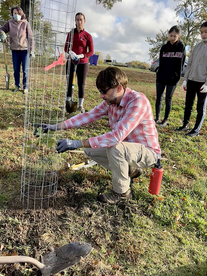 Ecologist, and reforestation project manager, Darko Veljkovic, shows how to protect this tree species, enjoyed by deer, from predation