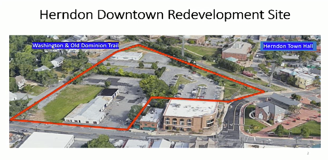 Site of the Herndon Downtown Redevelopment Project anchored by the Town-owned arts center.