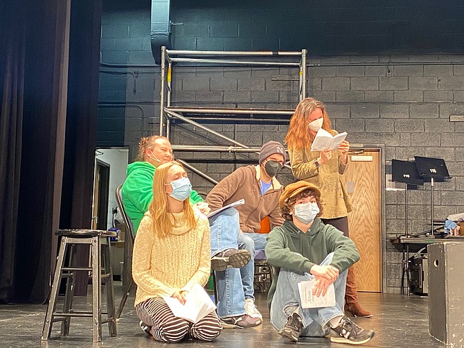 In rehearsal for “A Child’s Christmas in Wales”: Left to right, Carleigh Jones, Julia Leipertz, Matt Baughman. Abigail DeGennaro. Kathy Ohlhaber.

Photo by Jocelyn Steiner