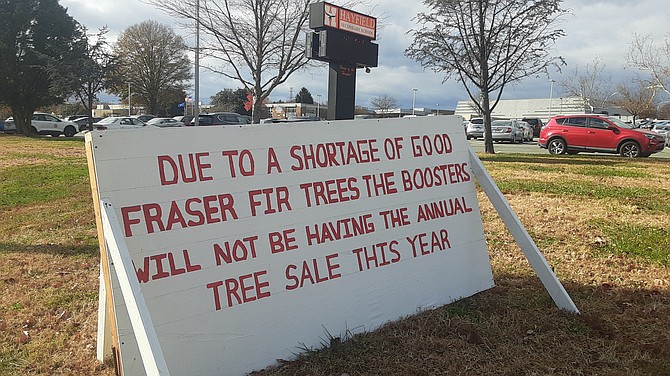 This sign out in front of Hayfield Secondary School takes the place of the booster’s tree stand out front.