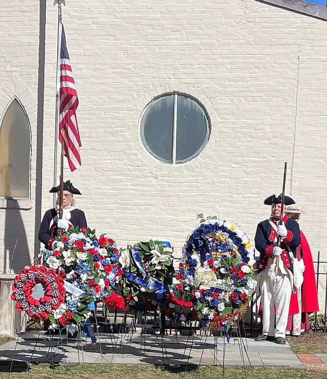 Dozens of wreaths are placed at the Tomb of the Unknown Revolutionary Soldier Feb. 21 at the Old Presbyterian Meeting house.